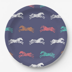 Girly Multi-colour Classic Equestrian Horses Paper Plate