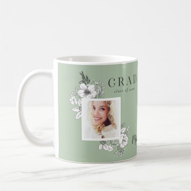 Girly multi photo floral elegant graduation party  coffee mug (Left)