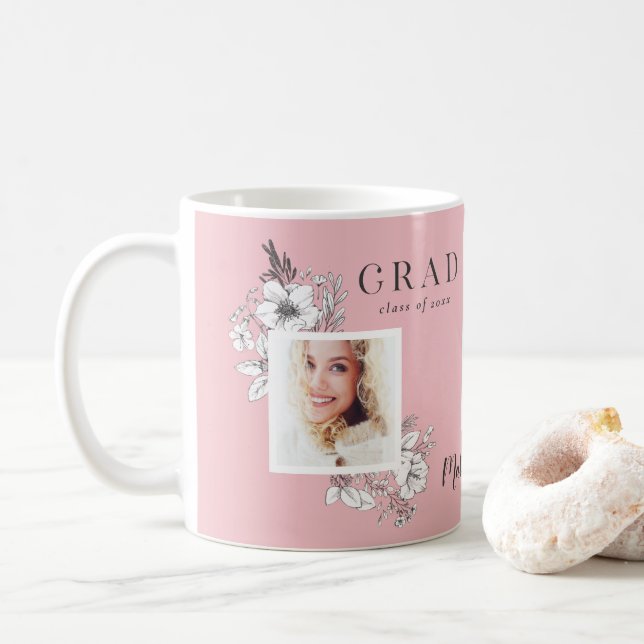 Girly multi photo floral elegant graduation party  coffee mug (With Donut)