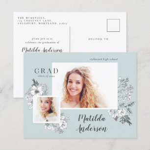 Girly multi photo floral elegant graduation party  invitation postcard