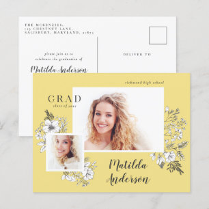 Girly multi photo floral elegant graduation party invitation postcard