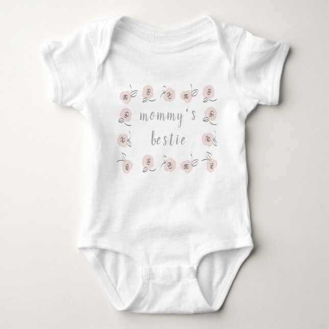 Girly Mummy's Bestie Flower Border Light Pink Baby Bodysuit (Front)