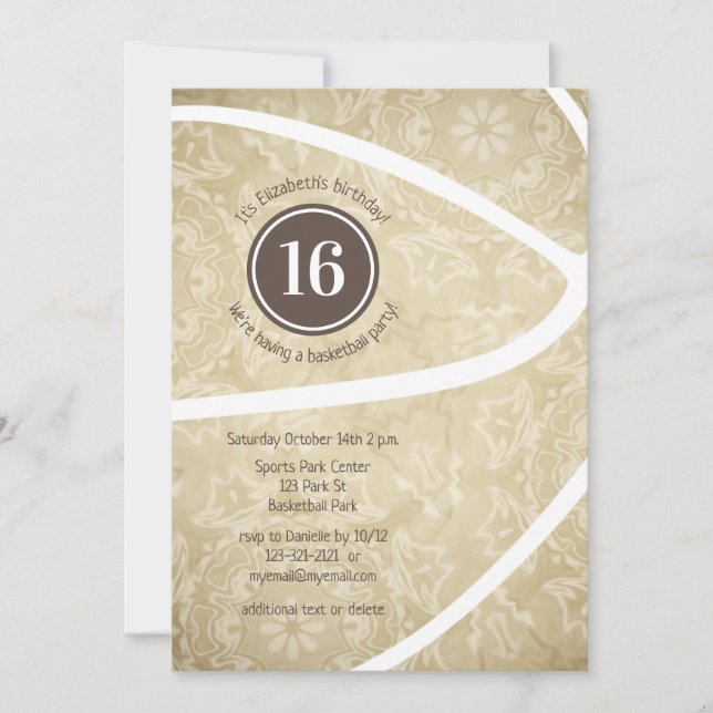 girly muted gold basketball birthday party invitat invitation (Front)