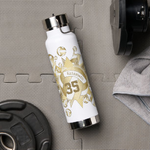 girly muted gold volleyballs and stars water bottle