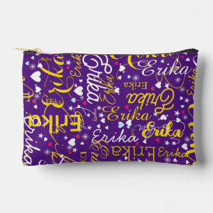 Girly Name, Hearts and Stars Purple Accessory Pouch