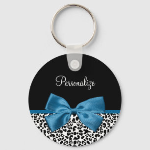 Girly Name Leopard Print Pretty Cobalt Blue Ribbon Key Ring