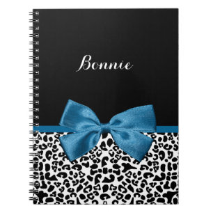 Girly Name Leopard Print Pretty Cobalt Blue Ribbon Spiral Notebook