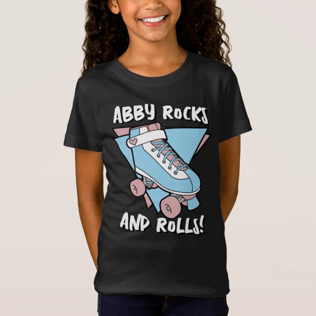 Girly Name Pastel Blue Pink Roller Skate T-Shirt (Front)
