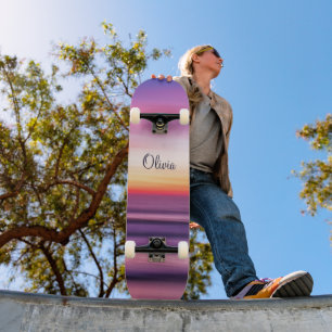 GIrly Name Purple Pink Beach Sunset Ocean Waves Skateboard