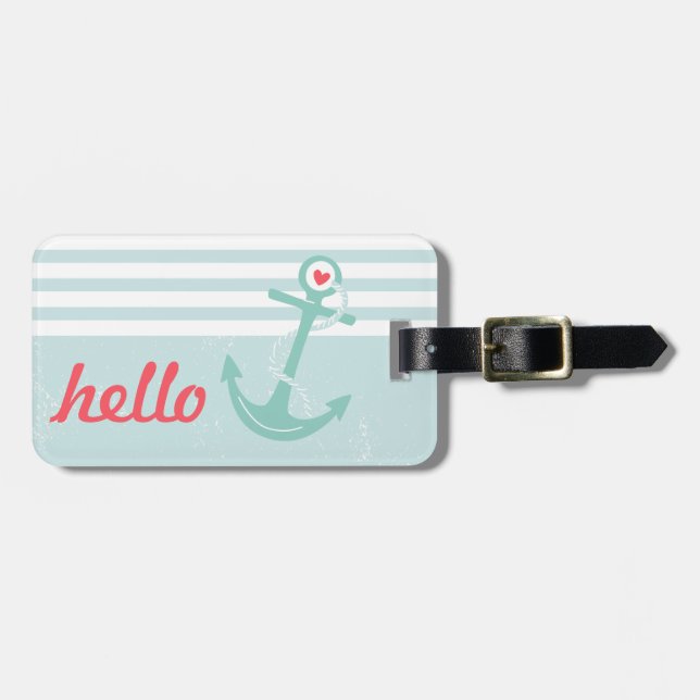 Girly Nautical Anchor Personalised Luggage Tag (Front Horizontal)