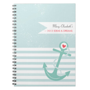 Girly Nautical Anchor Personalised Spiral Notebook