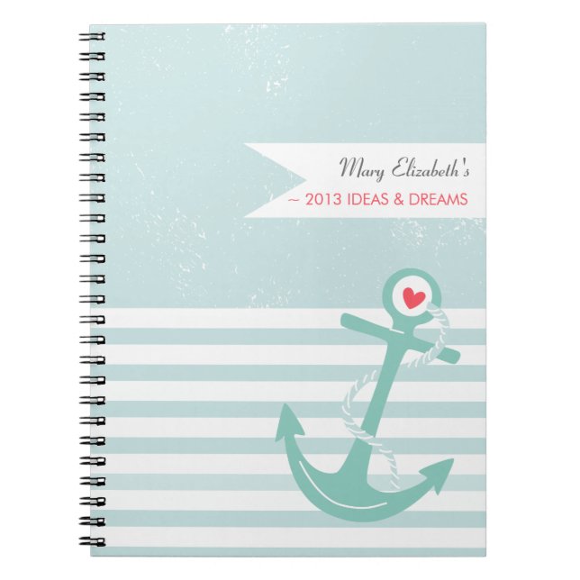 Girly Nautical Anchor Personalised Spiral Notebook (Front)