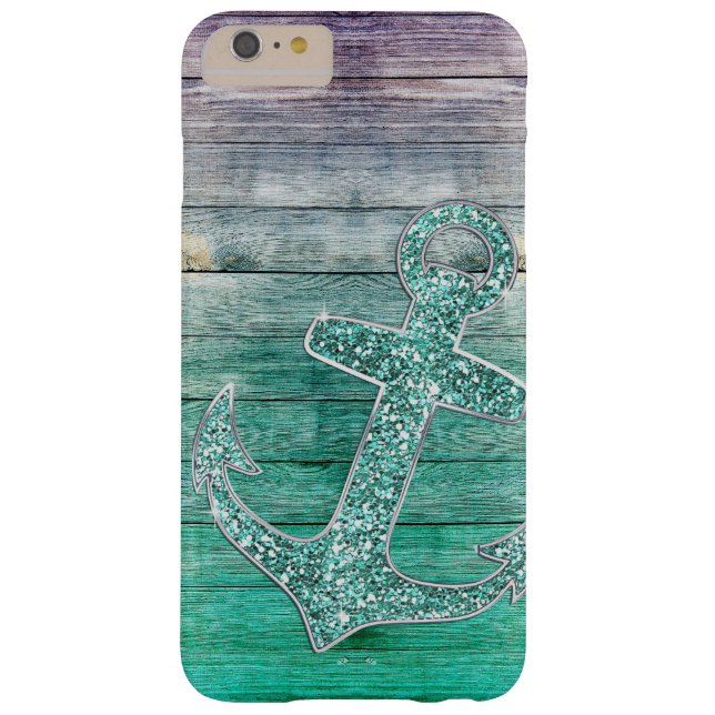 Girly Nautical Purple Aqua Anchor & Wood Look Case-Mate iPhone Case (Back)