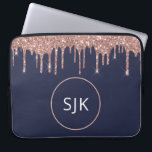 Girly Navy Blue Rose Gold Glitter Drips Monogram Laptop Sleeve<br><div class="desc">Girly Blush Pink - Rose Gold and Navy Blue Faux Glitter Drips and Sparkle Elegant Monogrammed Initials Case. This case can be customised to include your initial and first name.</div>