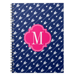 Girly Navy & Pink Arrows Custom Spiral Notebook