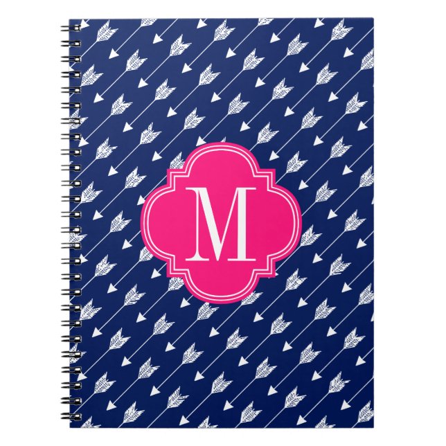 Girly Navy & Pink Arrows Custom Spiral Notebook (Front)