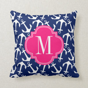 Girly Navy & Pink Diamond Lattice Personalised Cushion