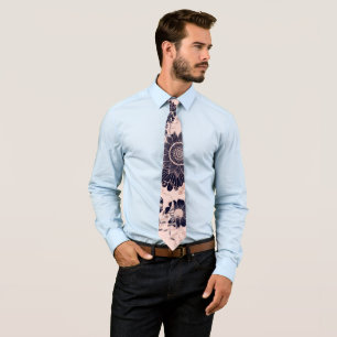 Girly Navy Rose Gold Glitter Floral Illustrations Tie