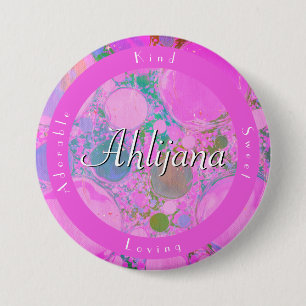 Girly Neon Planets Liquid Art Oil and Acrylic Name 7.5 Cm Round Badge