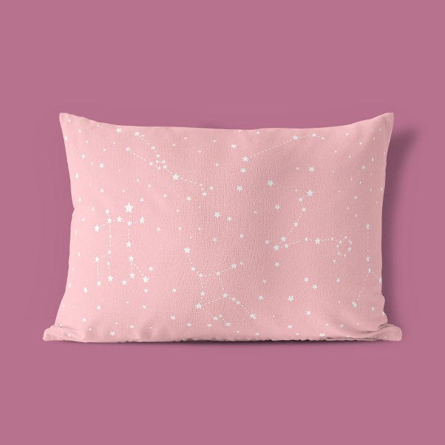 Girly Night Sky Astrology Pastel Pink White Stars Pillowcase (Mockup)