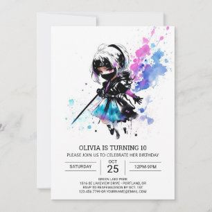  Girly Ninja Digital Girl Birthday Invitation