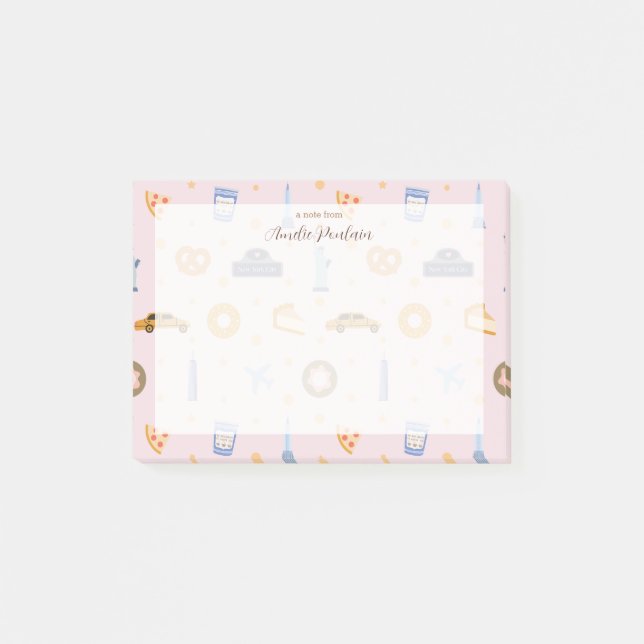 Girly NYC Pattern Baby Pink Name  Post-it Notes (Front)