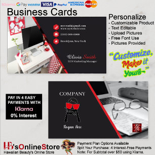 Girly Office Red Black Classy SEO QR Code  Business Card