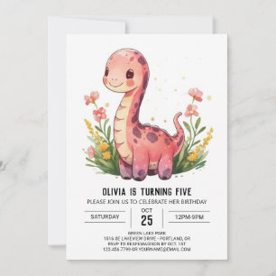 Girly Online Pastel Dinosaur Girl Birthday Invitation