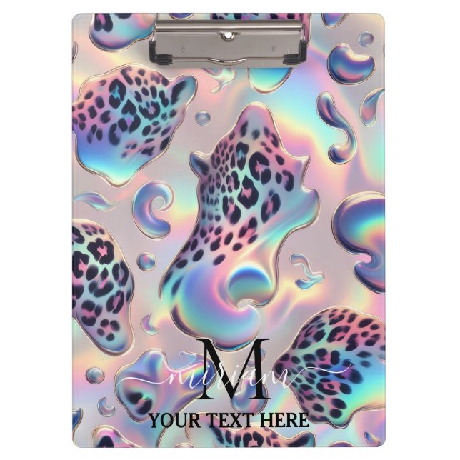 Girly Opal Leopard Print Office School Clipboard (Front)
