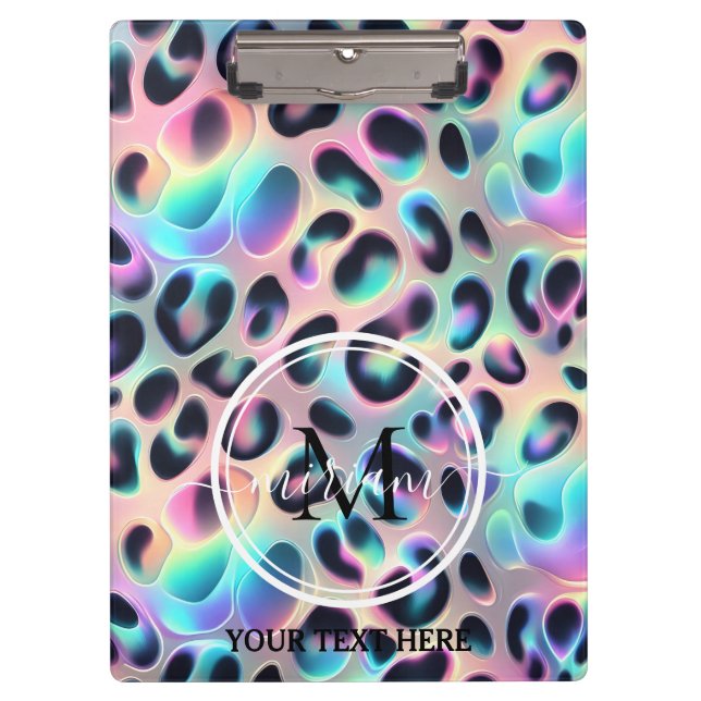 Girly Opal Leopard Print Office School Clipboard (Front)