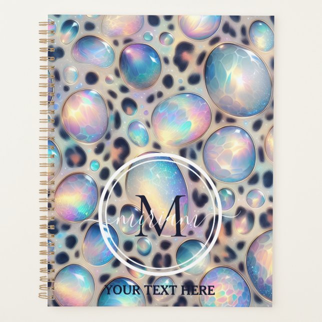 Girly Opal Leopard Print Office School Planner (Front)