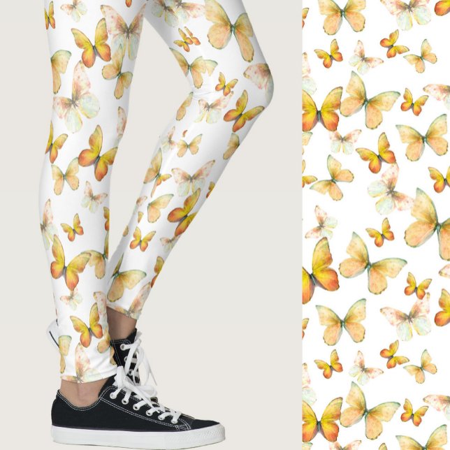 Girly orange butterfly whimsical patterned leggings (Creator Uploaded)