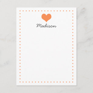 Girly Orange Heart Personalised Stationery Invitation