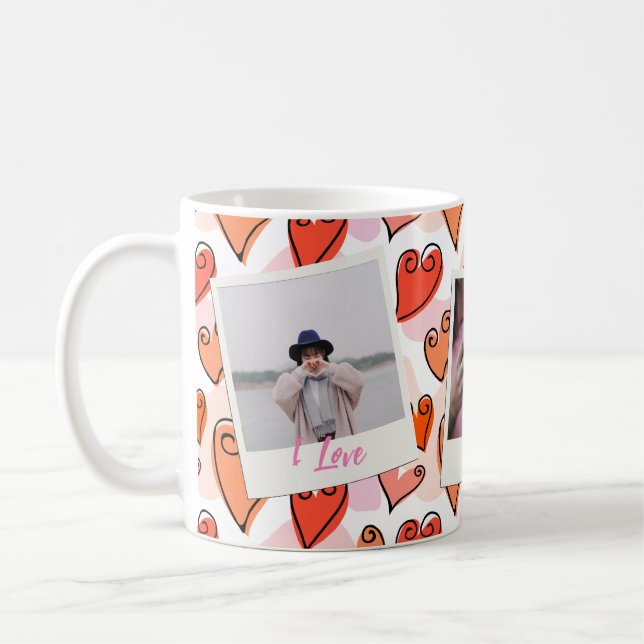 Girly Orange Hearts Cute Romantic Valentine Photo Coffee Mug (Left)