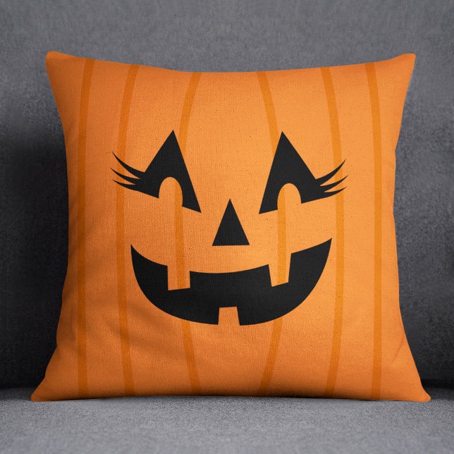 Girly Orange Jack o Lantern Eyelashes Pumpkin Cushion (Creator Uploaded)