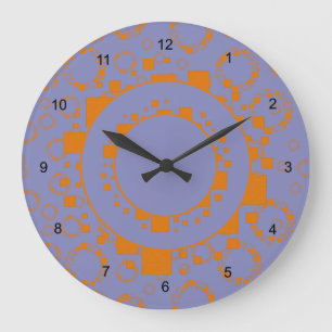 Girly orange purple circle squares pattern dizzy large clock