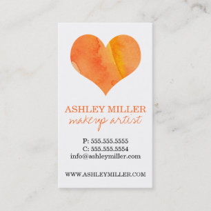 Girly Orange Watercolor Heart Polka Dot Background Business Card