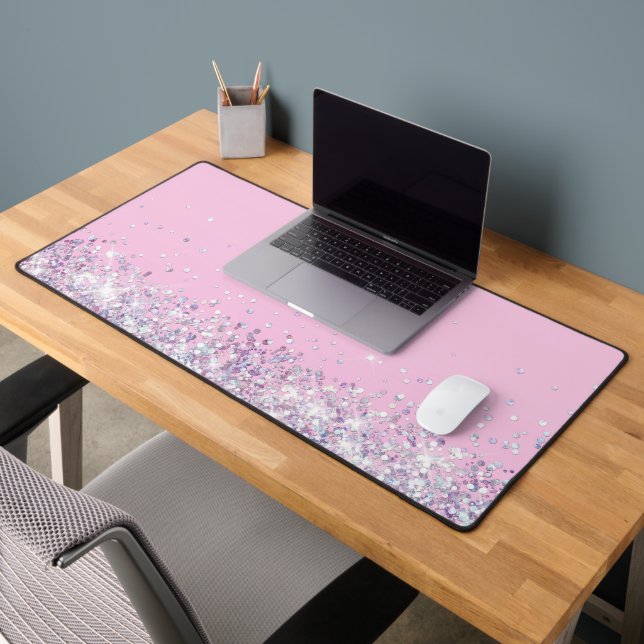 Girly Orchid Pink and Glitter Personalised Desk Mat (Office 2)