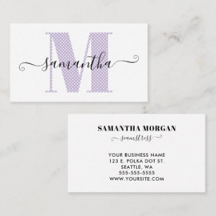 Girly Pale Purple and White Polka Dot Monogram Business Card