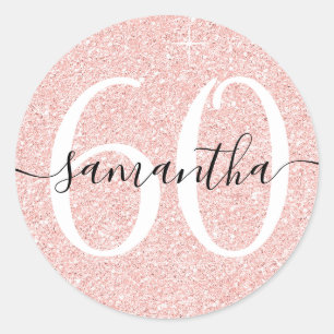 Girly Pale Rose Gold Faux Glitter Personalised 60 Classic Round Sticker