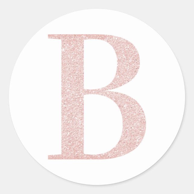 Girly Pale Rose Gold Glitter Monogram B Classic Round Sticker (Front)