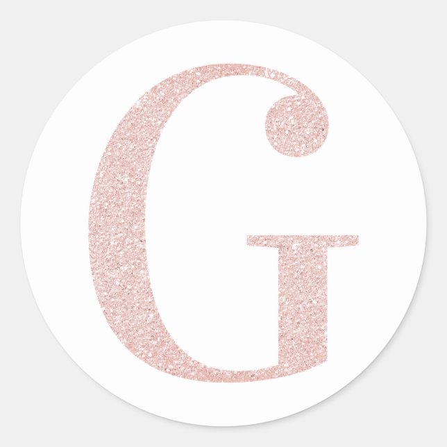 Girly Pale Rose Gold Glitter Monogram G Classic Round Sticker (Front)