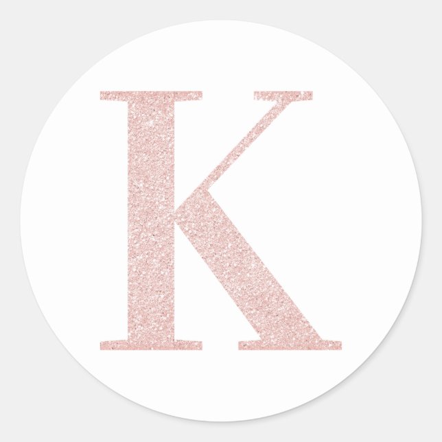 Girly Pale Rose Gold Glitter Monogram K Classic Round Sticker (Front)