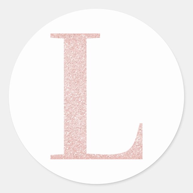 Girly Pale Rose Gold Glitter Monogram L Classic Round Sticker (Front)