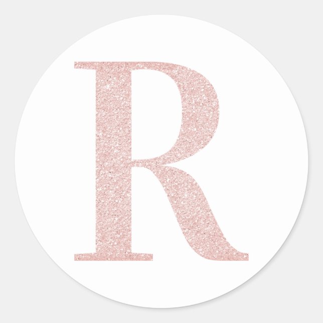 Girly Pale Rose Gold Glitter Monogram R Classic Round Sticker (Front)