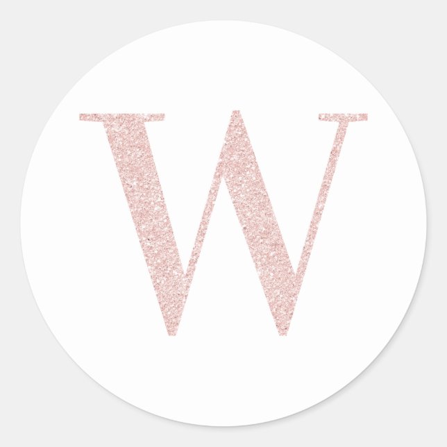 Girly Pale Rose Gold Glitter Monogram W Classic Round Sticker (Front)