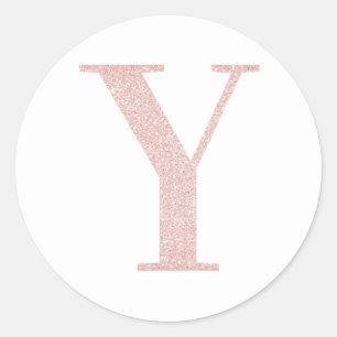 Girly Pale Rose Gold Glitter Monogram Y Classic Round Sticker