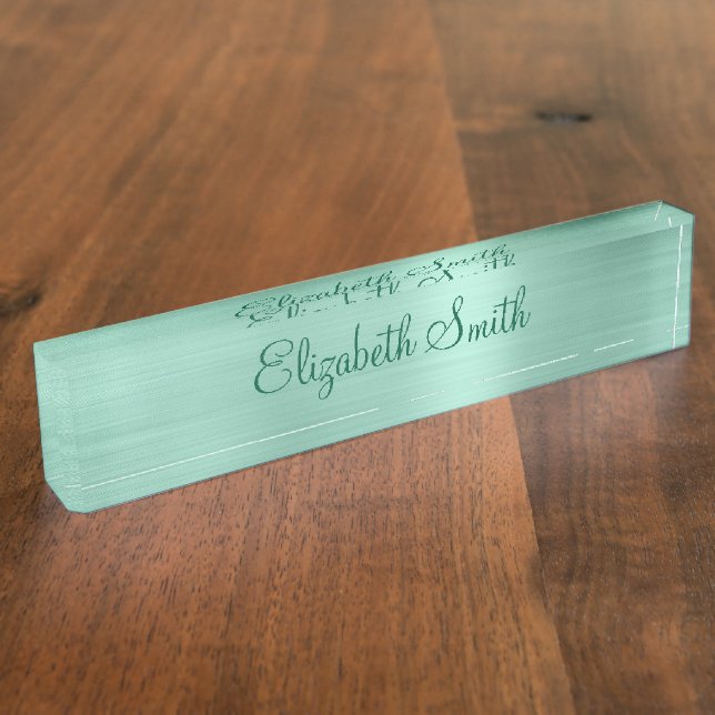 Girly Pale Teal Faux Metallic Foil Nameplate (Side)