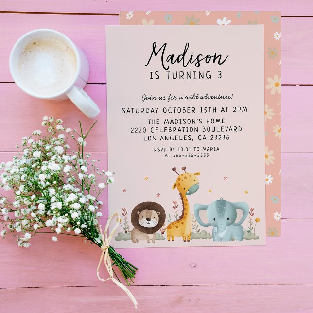 Girly Party Wild Animals Birthday  Invitation (Creator Uploaded)