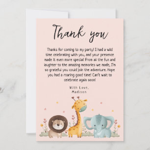 Girly Party Wild Animals Birthday Thank You Card
